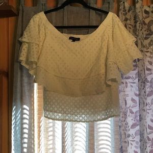 Cute off the shoulder lace crop top.